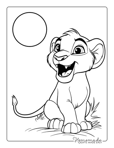 Lion Coloring Pages Cute Lion Cub Happily Posing