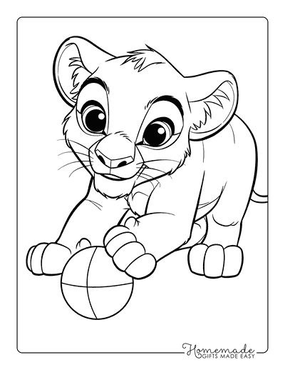 Lion Coloring Pages Cute Lion Cub Playing With Ball