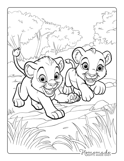 Lion Coloring Pages Cute Lion Cubs Running Together