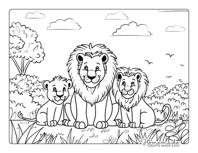 Lion Coloring Pages Cute Lion Family on the Prairie