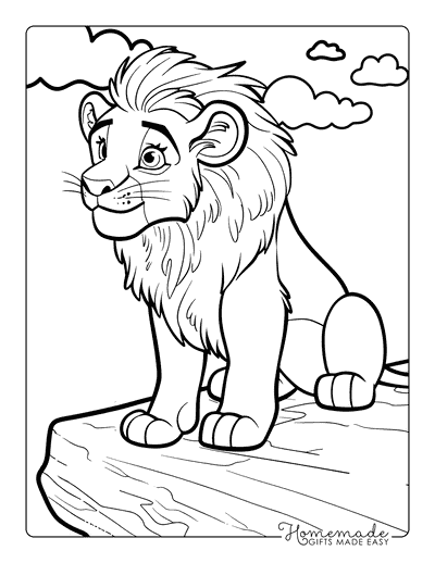 Lion Coloring Pages Cute Lion on Cliff