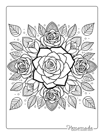 Mandala Coloring Pages Rose Mandala With Leaves