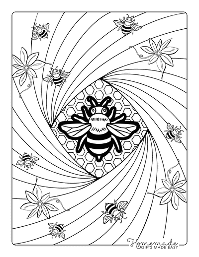 Mandala Coloring Pages Spring Bee in Honeycomb