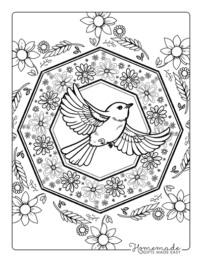 Mandala Coloring Pages Spring Bird and Flowers