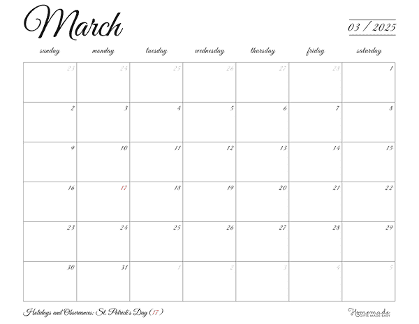 March Calendar 2025 Elegant Minimalism