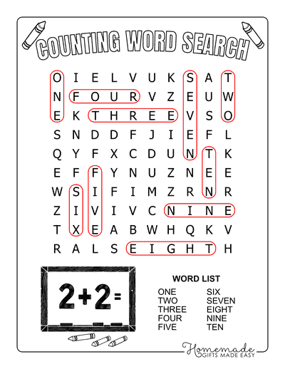 Math Word Search Counting Easy Answers