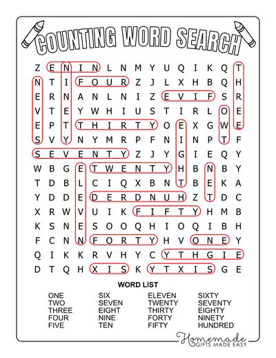 Math Word Search Counting Medium Answers