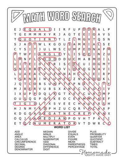 Math Word Search Hard Answers