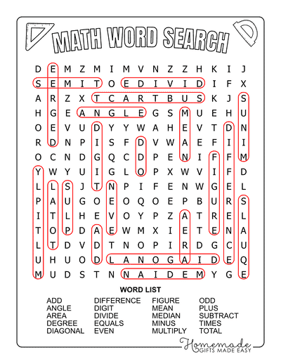 Math Word Search Medium Answers