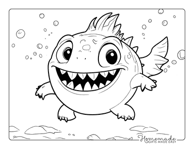 Monster Coloring Pages Underwater Fish Monster