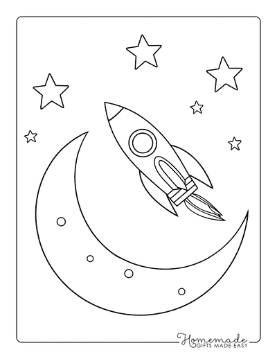 Moon Coloring Pages Easy Crescent Moon Drawing and Rocket Ship