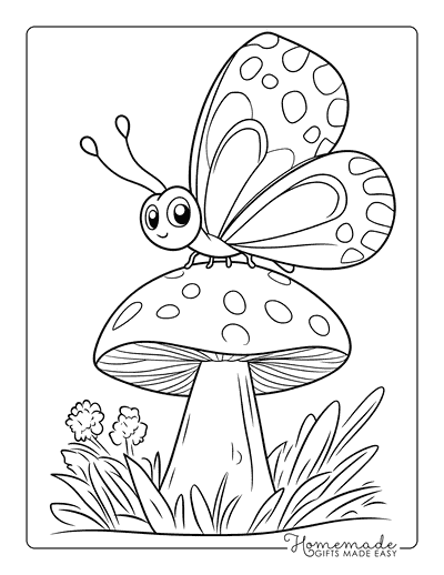 Mushroom Coloring Pages Cute Butterfly on Mushroom