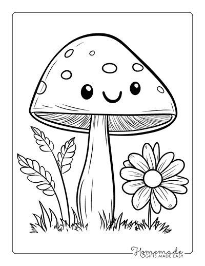 Mushroom Coloring Pages Cute Mushroom and Daisy