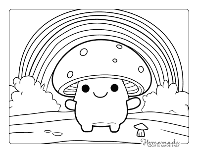 Mushroom Coloring Pages Cute Mushroom Guy Rainbow