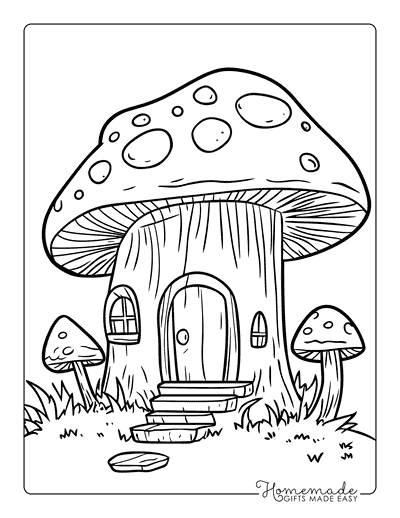 Mushroom Coloring Pages Cute Mushroom Hut