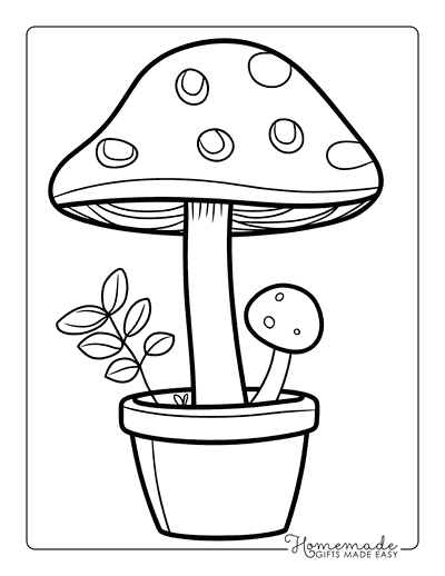 Mushroom Coloring Pages Cute Potted Mushrooms