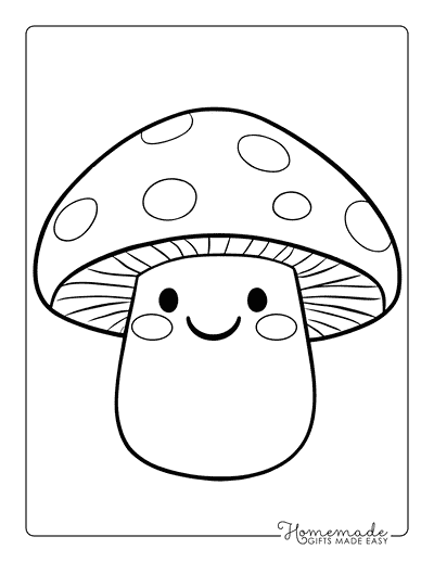 Mushroom Coloring Pages Cute Smiling Mushroom