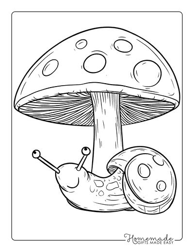 Mushroom Coloring Pages Cute Snail Under Mushroom