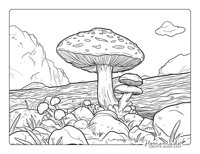 Mushroom Coloring Pages Realistic Mushrooms Decaying Log