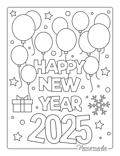 New Year Coloring Pages Happy New Year Balloons Stars 2025