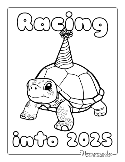 New Year Coloring Pages New Year 2025 Turtle Wearing Party Hat