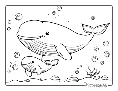 Ocean Coloring Pages Cute Baby Whale With Parent