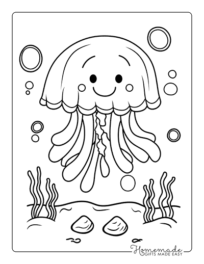 Ocean Coloring Pages Cute Easy Jellyfish for Kids