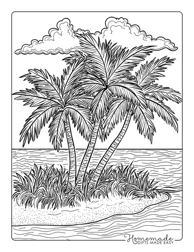 Ocean Coloring Pages Realistic Small Tropical Deserted Island