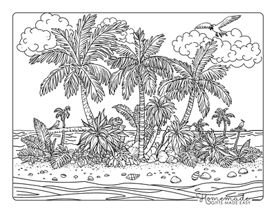 Ocean Coloring Pages Realistic Tropical Island