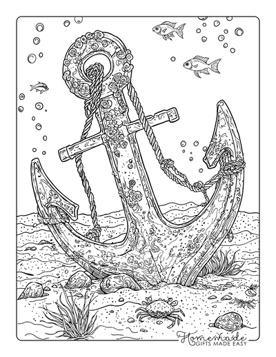 Ocean Coloring Pages Realistic Underwater Anchor