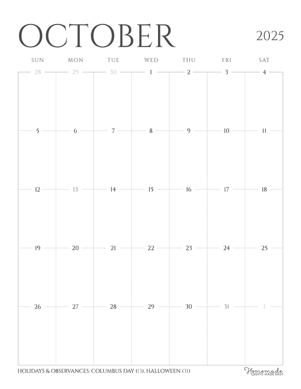 October Calendar 2025 Grayscale Minimalist Portrait