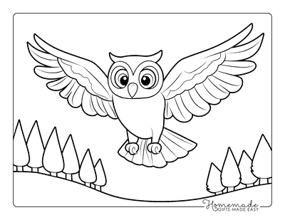 Owl Coloring Pages Cute Easy Owl Outline Flying in Woods