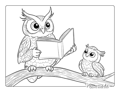 Owl Coloring Pages Cute Owl Reading to Baby Owl