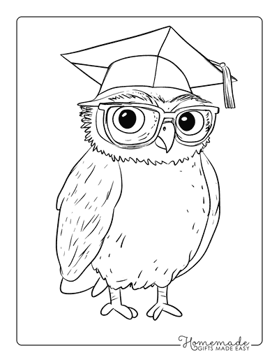 Owl Coloring Pages Cute Owl Wearing Graduation Cap