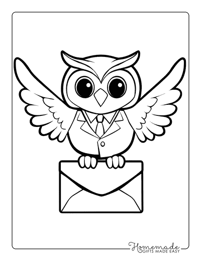 Owl Coloring Pages Easy Cute Business Owl Carrying Envelope