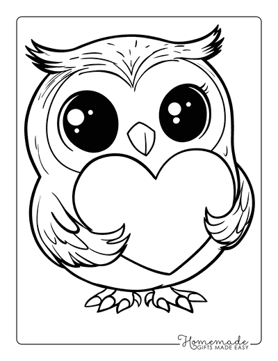 Owl Coloring Pages Easy Cute Owl Holding Heart