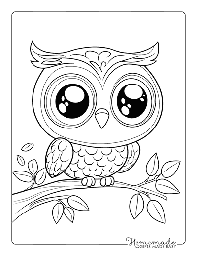 Owl Coloring Pages Easy Cute Owl on Branch