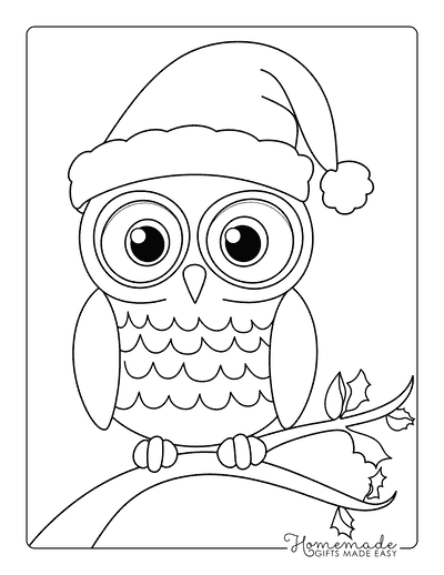 Owl Coloring Pages Easy Cute Owl Outline Wearing Santa Hat