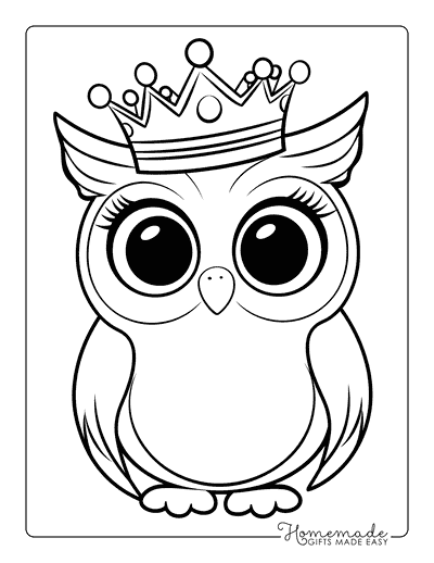 Owl Coloring Pages Easy Cute Owl Wearing Crown