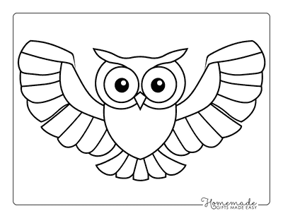 Owl Coloring Pages Easy Cute Simple Owl With Spread Wings Outline