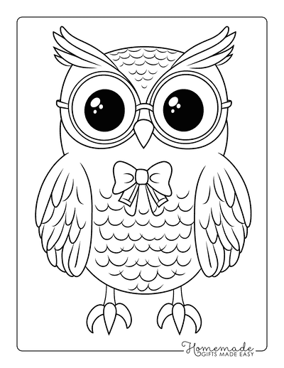 Owl Coloring Pages Easy Cute Studious Owl