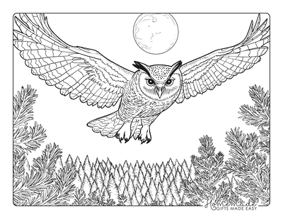 Owl Coloring Pages Realistic Owl Soaring Above Nighttime Forest