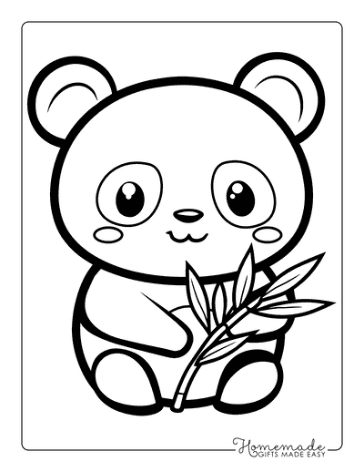 Panda Coloring Pages Easy Cute Baby Panda Holding Bamboo