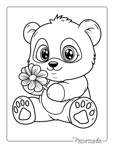 Panda Coloring Pages Easy Cute Baby Panda Holding Flower