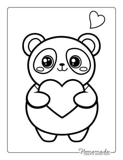 Panda Coloring Pages Easy Cute Kawaii Panda Holding Heart