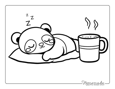 Panda Coloring Pages Easy Cute Kawaii Panda Napping Coffee