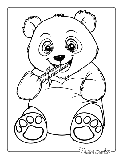 Panda Coloring Pages Easy Cute Panda Eating Bamboo