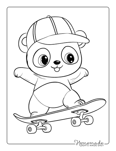 Panda Coloring Pages Easy Cute Panda Skateboarding