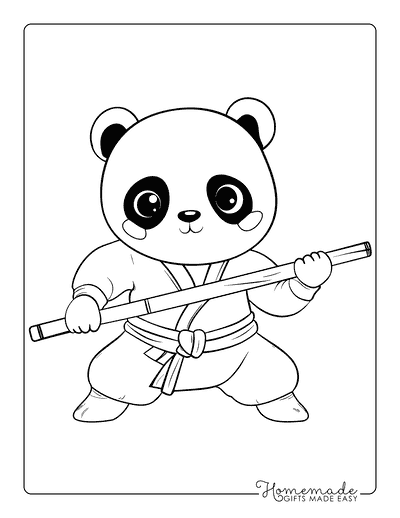 Panda Coloring Pages Easy Cute Panda With Kung Fu Stick