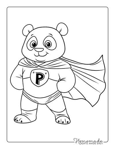 Panda Coloring Pages Easy Cute Superhero Panda